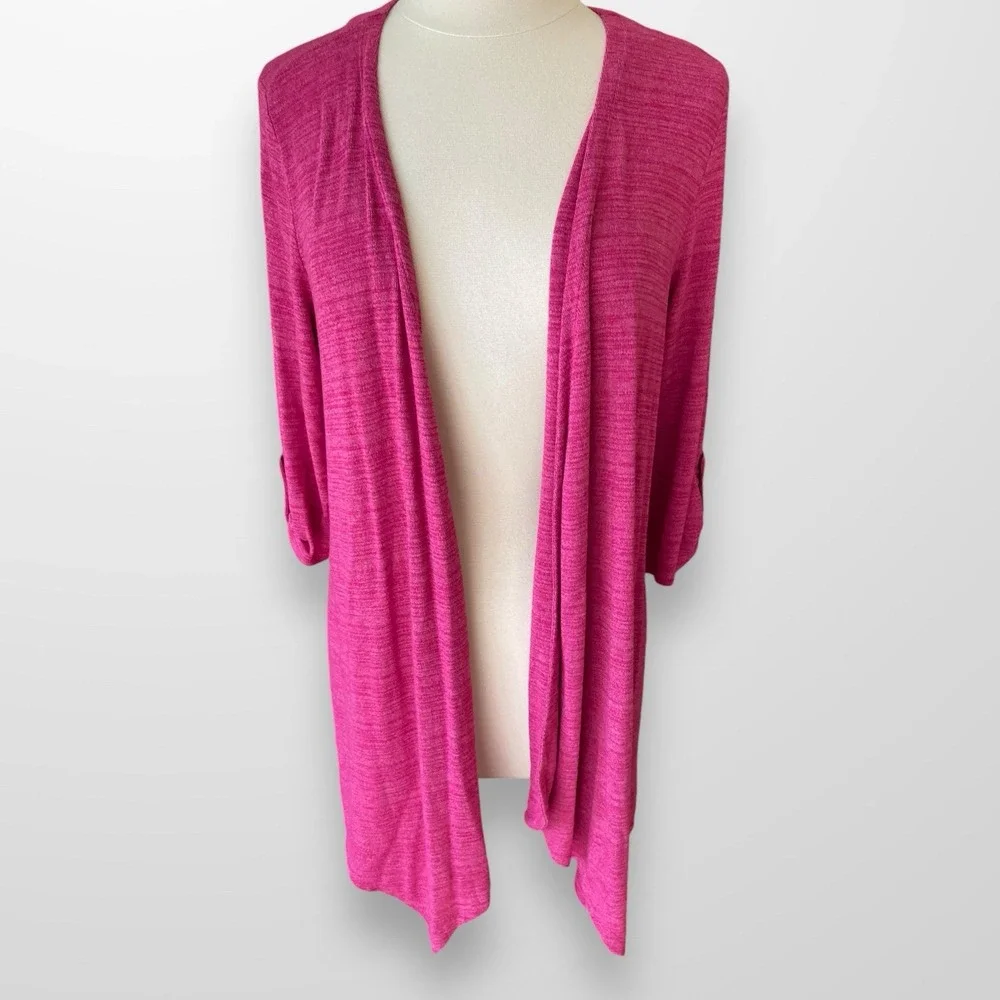 Christopher & Banks Large Cardigan‎ Sweater Top 3/4 Sleeve Lightweight Pink NEW